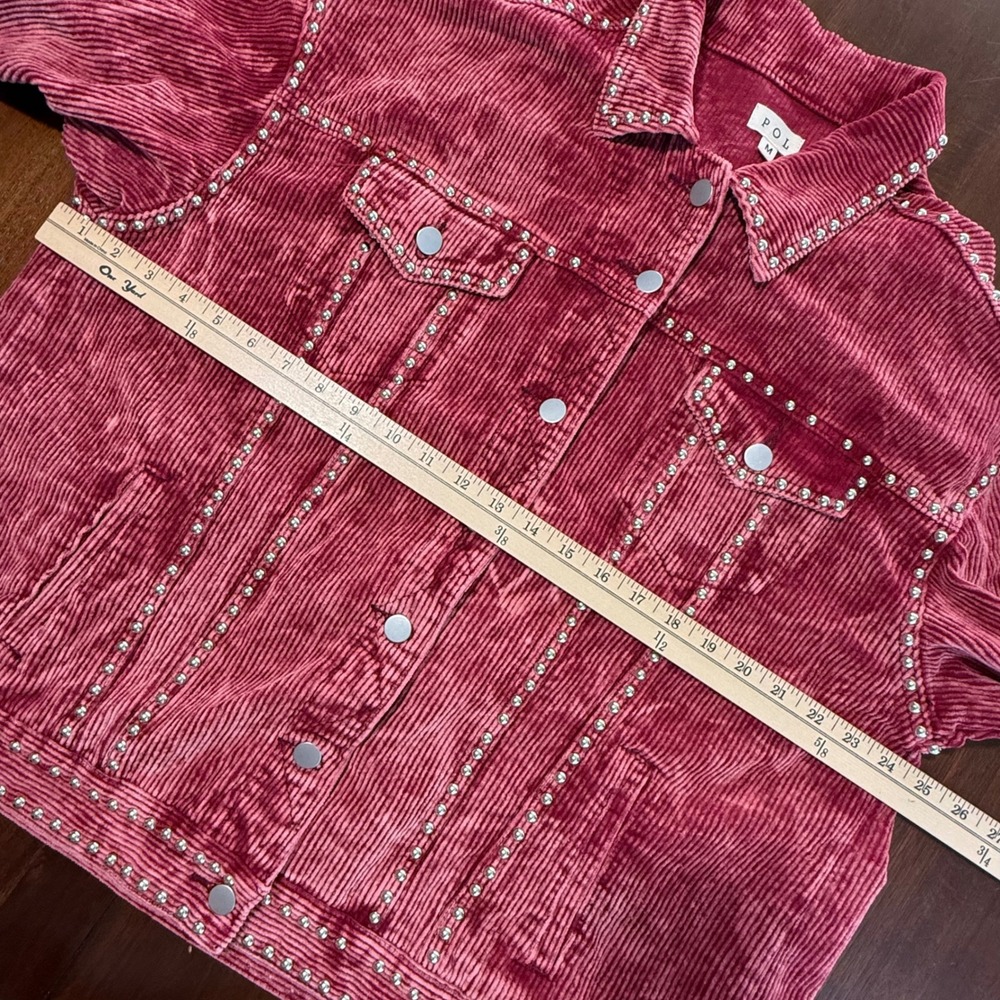 POL Womens Corduroy Studded Shacket M Burgundy Wine Acid Wash Western Oversized - Picture 7 of 8